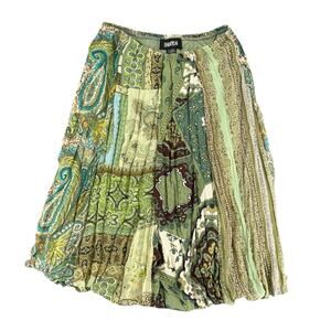Vintage Y2K Whimsigoth Fairycore Boho Midi Skirt Cottagecore Earthy Green M